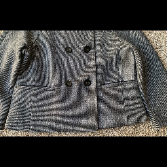 Ann Taylor Jacket gray pea coat style lined dark academia double breasted Sz 8 - Picture 3 of 6